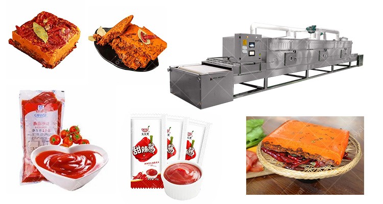 Tunnel Type Microwave Tomato Sauce Chili Sauce Hot Pot Bottoms Bagged Food Sterilizer Machine With CE Certification